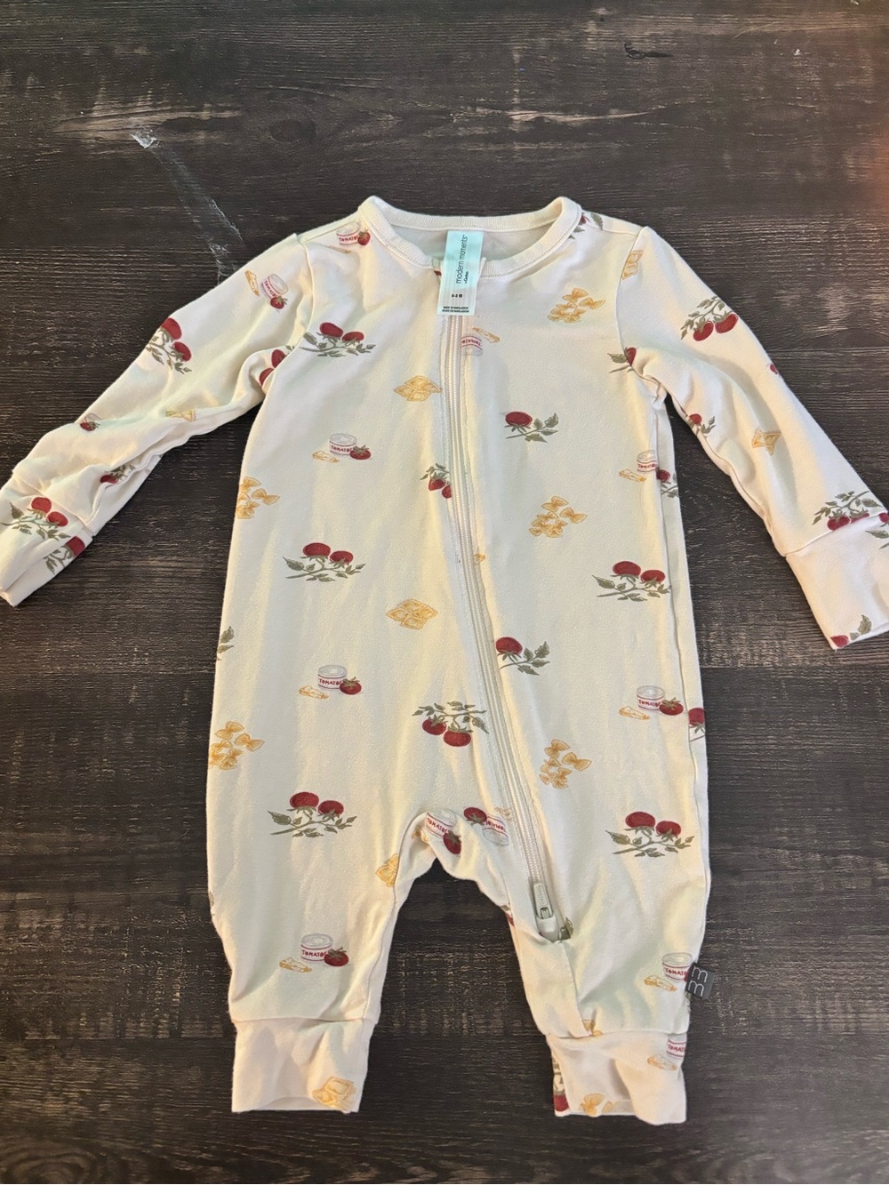 Cream Tomato -Print Zip Front Baby One-Piece Romper